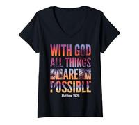 Women's God All Things are Possible Matthew 19:26 Bible Verse V-Neck T-Shirt