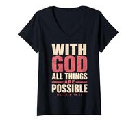 Women's God All Things are Possible Matthew 19:26 Bible Verse V-Neck T-Shirt