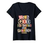 Women's God All Things are Possible Matthew 19:26 Bible Verse V-Neck T-Shirt