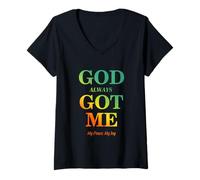 Women's God Always Got Me, My Peace My Joy Cool Quotes Graphic V-Neck T-Shirt