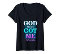 Women's God Always Got Me, My Peace My Joy Cool Quotes Graphic V-Neck T-Shirt