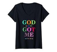 Women's God Always Got Me, My Peace My Joy Cool Quotes Graphic V-Neck T-Shirt