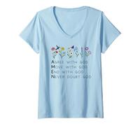 Womens God Amen Agree God Move God with Christian Saying God Quote V-Neck T-Shirt