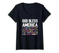 Women's God Bless America All Countries Heritage Latino Pride V-Neck T-Shirt
