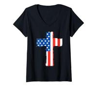 Womens GOD Bless Bible Faith Jesus Blessed American Family Blessing V-Neck T-Shirt