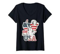 Womens God Bless the USA Shirt Statue of Liberty Eagle Patriotic V-Neck T-Shirt