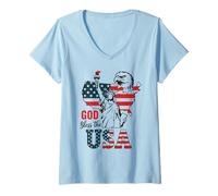 Womens God Bless the USA Shirt Statue of Liberty Eagle Patriotic V-Neck T-Shirt