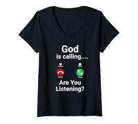 Womens God Calling are You Listening Catholic V-Neck T-Shirt