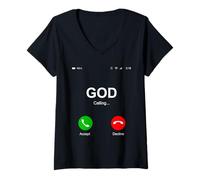Womens God Calling Funny God Phone Christian Church Mens Women Kids V-Neck T-Shirt