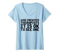 Womens God Created Therapists It Is Ok To See One Therapy Is Cool V-Neck T-Shirt