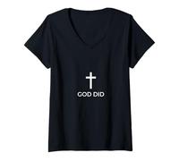 Womens God Did Christian Faith Testimony Blessing Miracle Praise V-Neck T-Shirt