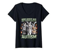 Womens God Gives His Most Powerful Soldiers Autism Funny Cats Meme V-Neck T-Shirt