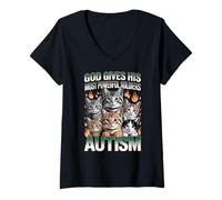 Womens God Gives His Most Powerful Soldiers Autism Funny Cats Meme V-Neck T-Shirt