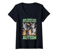 Womens God Gives His Most Powerful Soldiers Autism Funny Cats Meme V-Neck T-Shirt