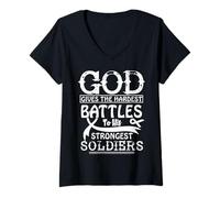 Womens God Gives The Hardest Battles to his Strongest Soliders. V-Neck T-Shirt