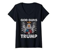 Women's God Guns and Trump American Flag Patriotic V-Neck T-Shirt