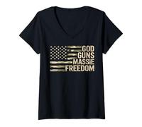 Womens God Guns Massie Freedom Thomas Camouflage USA Flag V-Neck T-Shirt