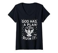 Womens God Has A Plan and I’m Here to Ruin It V-Neck T-Shirt
