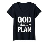 Women's God has a Plan Christian Faith V-Neck T-Shirt