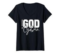 Women's God Has Me Covered Christian Faith Quote Cross Typography V-Neck T-Shirt