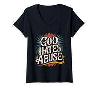 Womens God Hates Abuse Religion Justice Bible - V-Neck T-Shirt