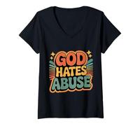 Womens God Hates Abuse Religion Justice Bible - V-Neck T-Shirt