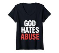 Womens God Hates Abuse Religion Justice Bible - V-Neck T-Shirt