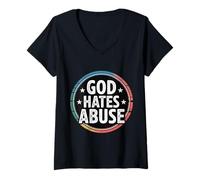 Womens God Hates Abuse Religion Justice Bible - V-Neck T-Shirt