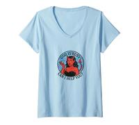 Womens God is Busy can I Help You? Devil Woman Art Demon Girl V-Neck T-Shirt