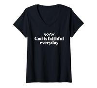 Womens God is Faithful Everyday More Than Highs and Lows V-Neck T-Shirt