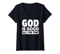 Womens God is Good All The Time Christian V-Neck T-Shirt