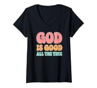 Women's God is Good All The Time Christianity V-Neck T-Shirt