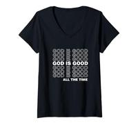 Womens God is Good All The Time Faith-Based Church Bible Verse V-Neck T-Shirt