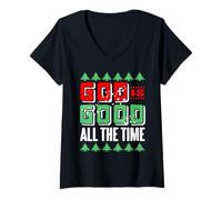 Womens God is Good All The Time Holiday Christian Message V-Neck T-Shirt