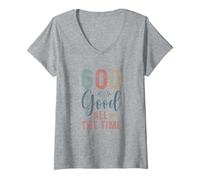 Womens God is Good All The Time Positive Reminder V-Neck T-Shirt