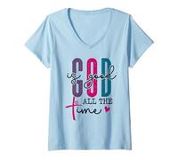 Womens God is Good All The Time Sign Christian Sayings Bible Verse V-Neck T-Shirt