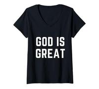 Womens God is Great Christian Apparel Faith Worship Praise V-Neck T-Shirt