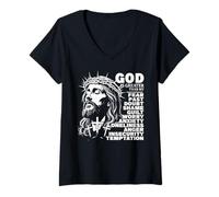 Womens God is Greater Than My Fear Christian Affirmation V-Neck T-Shirt