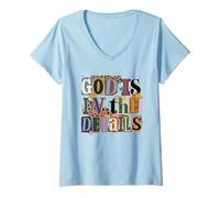 Women's God is in The Details Collage Ransom Note Style Design V-Neck T-Shirt