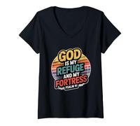 Women's God is My Refuge and My Fortress V-Neck T-Shirt