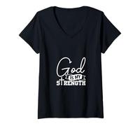 Women's God is My Strength - Bible Verse - Psalm 28:7 - Christian V-Neck T-Shirt