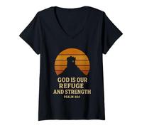 Womens God is Our Refuge and Strength Psalm 46:1 Bible Verse V-Neck T-Shirt