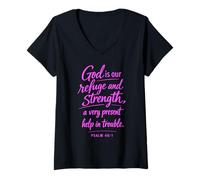 Women's God is Our Refuge and Strength Scripture Faith Psalm 46:1 V-Neck T-Shirt