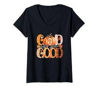 Womens God is So Good Pumpkin Autumn Leaves V-Neck T-Shirt
