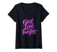 Women's God is The Love in Which I Forgive Bible Forgiveness Repent V-Neck T-Shirt