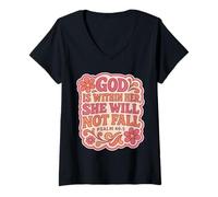 Womens God is Whithin Her She Will Not Fall Christian Vintage Women V-Neck T-Shirt