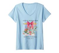 Womens God is Within Her She Will Not Fall Art V-Neck T-Shirt