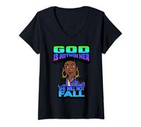 Women's God is Within her she Will not Fall Black Christian Woman V-Neck T-Shirt
