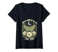 Women's God is Within Her She Will Not Fall Butterfly Moon Faith V-Neck T-Shirt