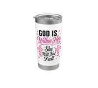Womens God is Within Her She Will Not Fall Checkered Stainless Steel Insulated Tumbler